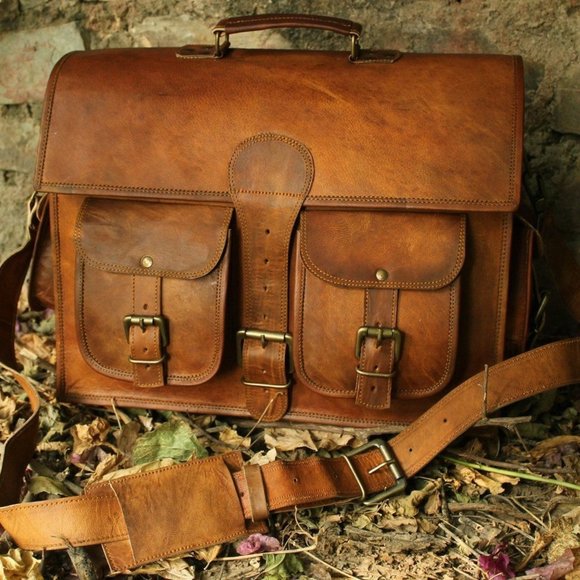 Vintage Leather Laptop Messenger Bag - Picture 4 of 6